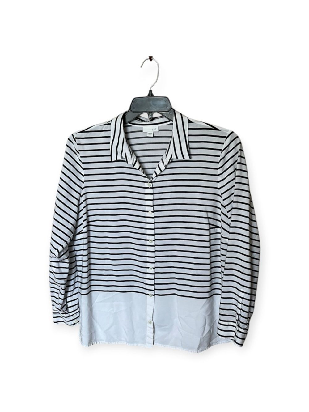 J. Jill Black and White Horizontal Striped Button Down Long Sleeve Shirt Size LP